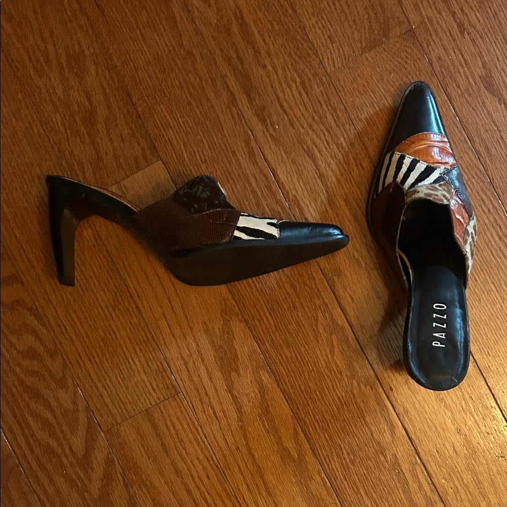 PAZZO Zebra Print Black and Brown Mules